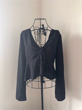 Altar'd State Black Tie-Front Textured Peplum Blouse